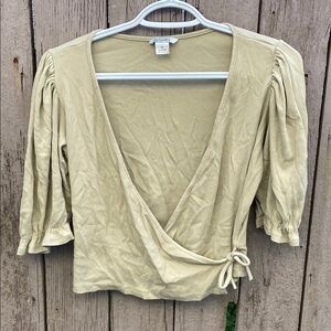 Monki Green Puff Sleeve Wrap Blouse